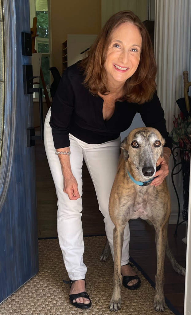 graphic designer, Caren Hackman with her dog, Natty